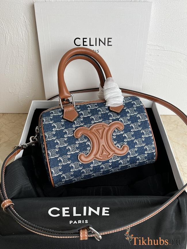 Celine Small Boston Denim With Triomphe Bag 20x14x10cm - 1