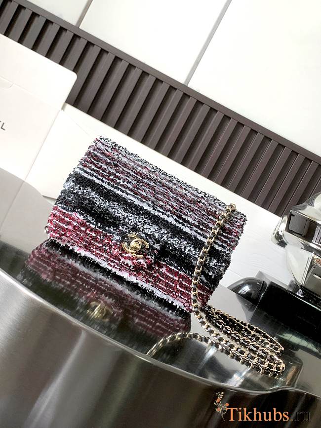 Chanel Small Flap Bag Sequins Gold Black White Pink Yellow 21x14x8cm - 1