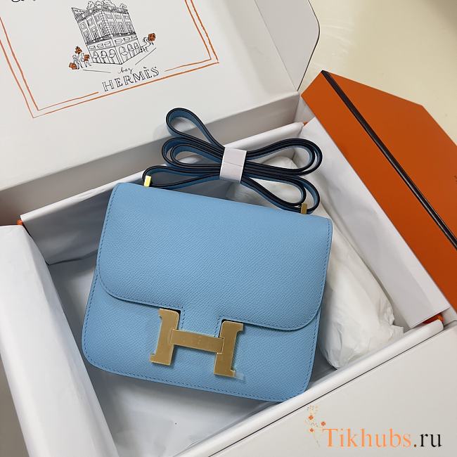 Hermes Epsom Leather Gold Lock Bag In Blue Size 19 cm - 1