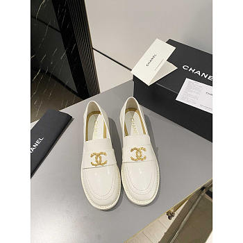 Chanel Moccasins White Calfskin & Metal