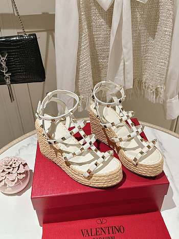 Valentino Garavani Rockstud White Wedge Sandal