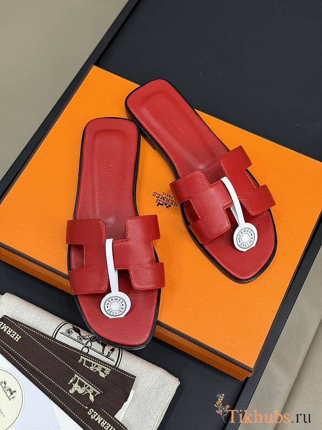 Hermes Oran Red Slipper - 1