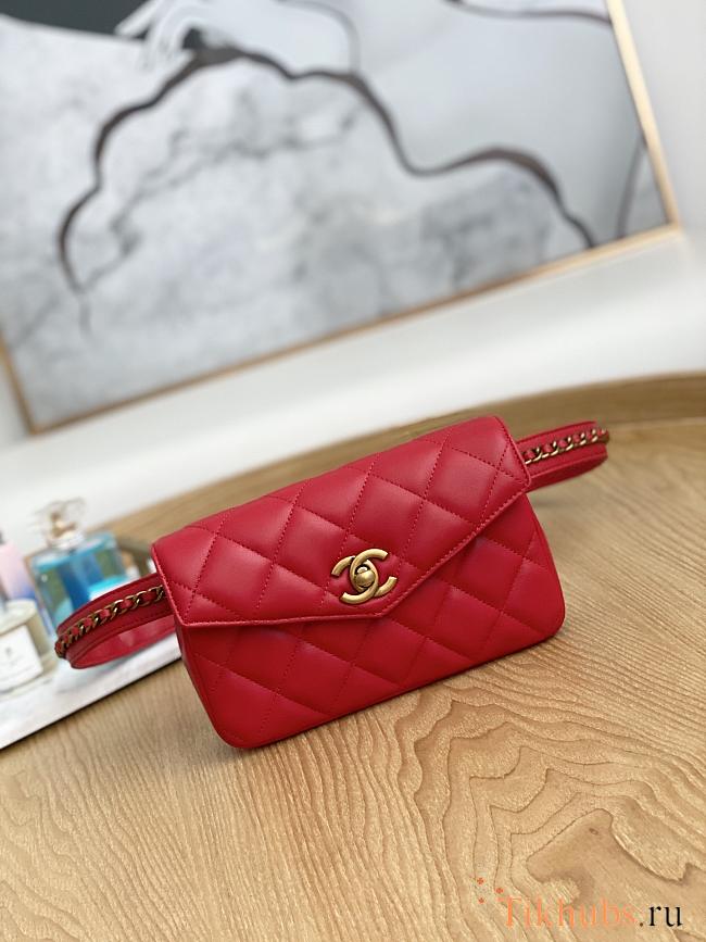 Chanel Quilted Leather Waist Belt Bag Red 18x3.5x12cm - 1