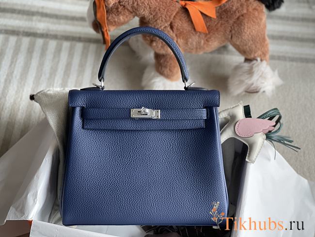 Hermes Kelly 25 Togo Silver Navy Blue Bag 25cm - 1