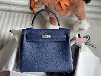 Hermes Kelly 25 Togo Silver Navy Blue Bag 25cm