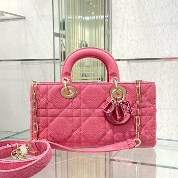 Dior Lady D-JOY Bright Pink Cannage Denim 26x13.5x5cm