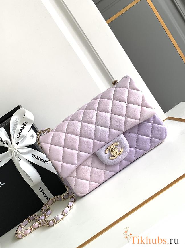 Chanel Small Flap Bag Multicolor Purple Lambskin 20cm - 1