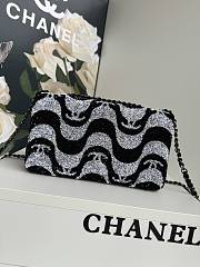 Chanel Flap Sequin Chain Shoulder Bag Black White 25cm - 3