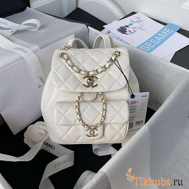 Chanel Backpack White Light Gold Hardware 18x18x12cm - 1