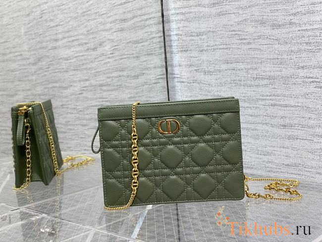 Dior Caro Pouch Calfskin Green 19x14x3cm - 1