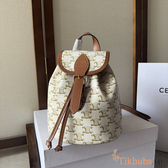 Celine Mini Backpack Folco Triomphe Canvas Calfskin White 18.5x20x10cm - 1