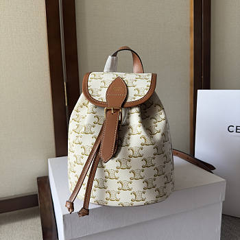 Celine Mini Backpack Folco Triomphe Canvas Calfskin White 18.5x20x10cm