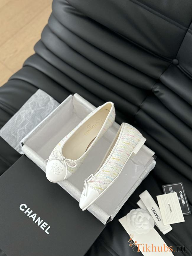 Chanel Ballerina Tweed Flat White - 1