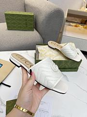 Gucci White Leather Double G Slides - 2