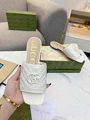 Gucci White Leather Double G Slides - 3