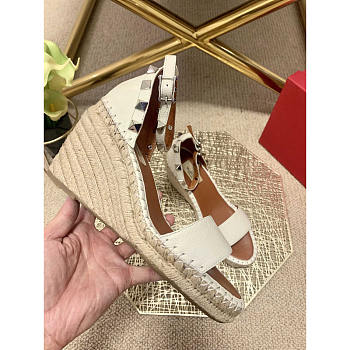 Valentino Double Rockstud Calfskin Wedge Sandal 105mm White