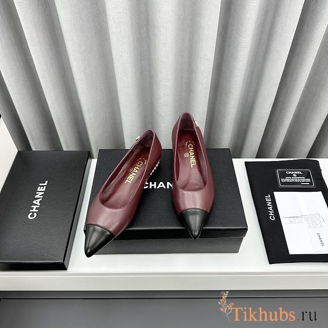 Chanel Ballerina Wine Black Flat - 1