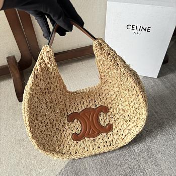 Celine Classic Teen Triomphe Basket Hobo Bag Raffia Tan 33x16x4cm