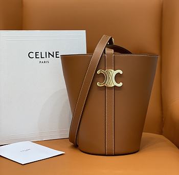 Celine Women Bucket Triomphe Shiny Calfskin Brown 25x22x14cm