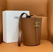 Celine Women Bucket Triomphe Shiny Calfskin Brown 25x22x14cm - 6