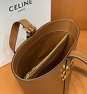 Celine Women Bucket Triomphe Shiny Calfskin Brown 25x22x14cm - 5