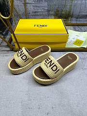 Fendi Sunshine Natural Raffia Flatform Slides - 5