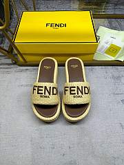 Fendi Sunshine Natural Raffia Flatform Slides - 4