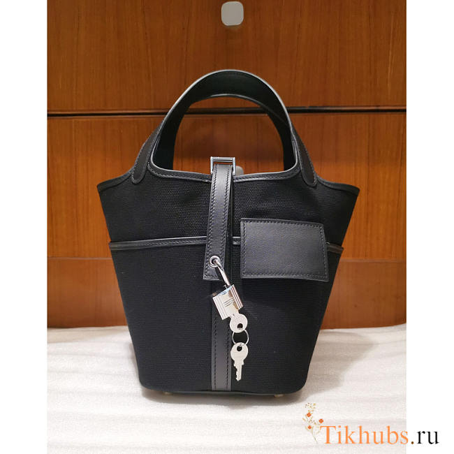 Hermes Nior Black Canvas Picotin Lock Cargo 18 Handbag 18cm - 1