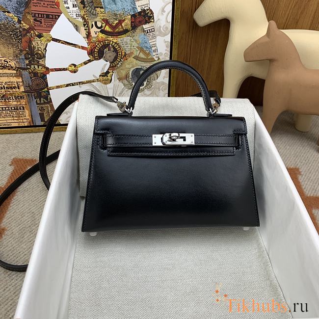 Hermes Kelly 19 Black Box Leather Silver Bag 19cm - 1