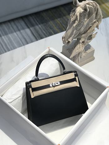 Hermes Kelly 25 Black Box Leather Silver 25cm