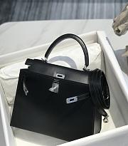 Hermes Kelly 25 Black Box Leather Silver 25cm - 6