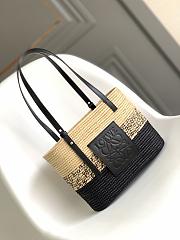 Loewe Black Square Basket Raffia Tote Bag 30x21x11cm - 1