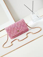 Chanel Wallet On Chain Woc Pink Tweed 19x12x3.5cm - 1