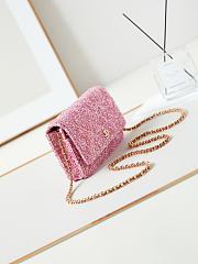 Chanel Wallet On Chain Woc Pink Tweed 19x12x3.5cm - 4