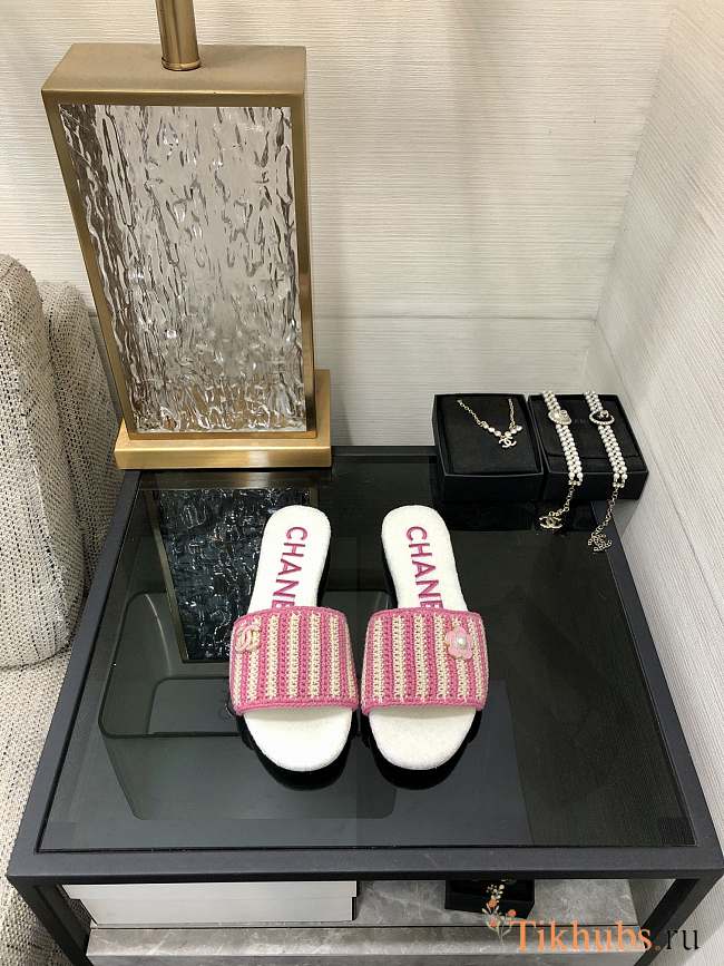 Chanel White Pink Slides - 1