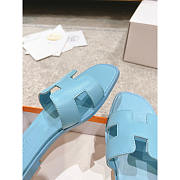 Hermes Oran Leather Light Blue Slides - 5