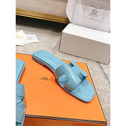 Hermes Oran Leather Light Blue Slides - 4