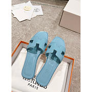 Hermes Oran Leather Light Blue Slides - 3