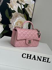 Chanel Top Handle Flap Bag Pink Lambskin Gold 20x12x6cm - 3