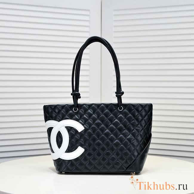 Chanel Cambon Tote Bag Leather Black 41x23x14cm - 1