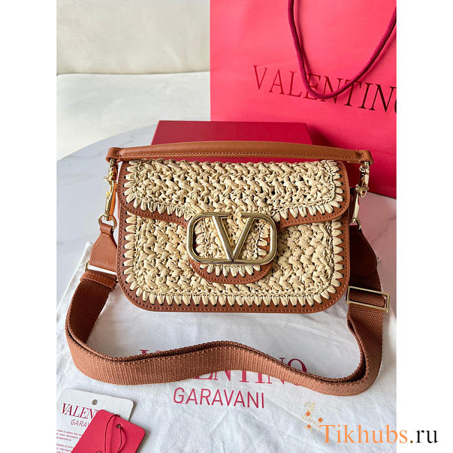 Valentino Garavani Alltime Raffia Shoulder Bag 23.5x16x8cm - 1