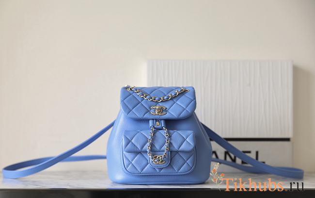 Chanel Backpack Blue Lambskin 18x18x12cm - 1