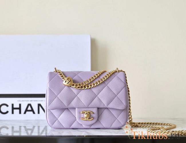 Chanel Flap Bag Heart Purple Caviar Gold 20cm - 1