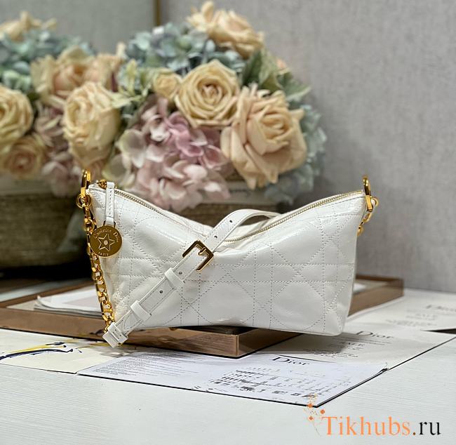 Dior Diorstar Hobo Bag With Chain White Macrocannage 28.5 x 14.5 x 10 - 1