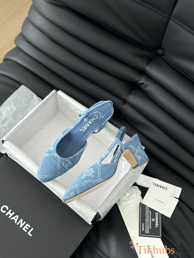 Chanel Slingback Pump Blue Denim 5cm - 1