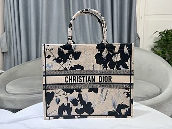 Dior Large Book Tote Beige and Black Fleurs Mystiques 42x35x18.5cm