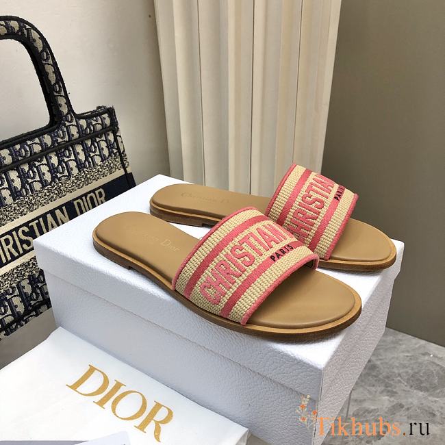 Dior Dioriviera Dway Slide Natural Raffia Candy Pink - 1