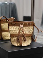 YSL Raffia Bucket Bag Beige Brown 22x15x15cm - 1