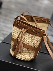 YSL Raffia Bucket Bag Beige Brown 22x15x15cm - 5