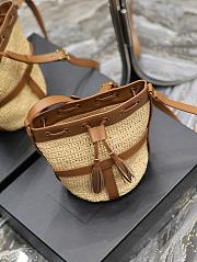 YSL Raffia Bucket Bag Beige Brown 22x15x15cm - 4